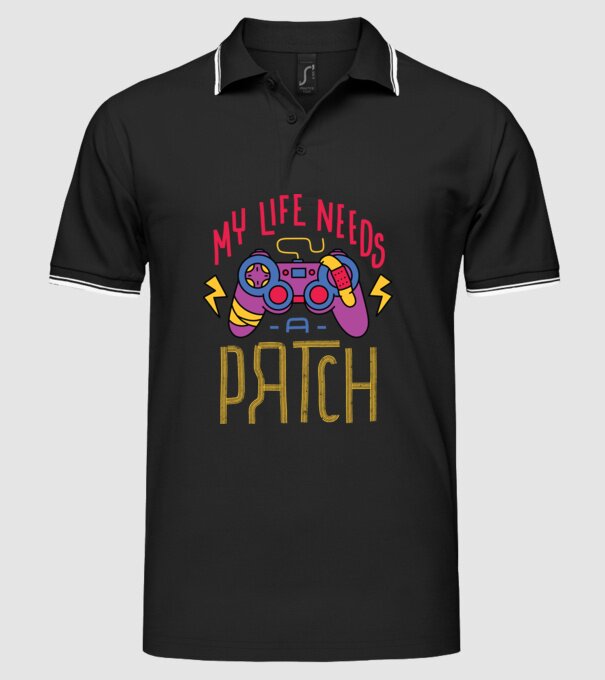 My life needs a patch Gamer model negru pe tricou