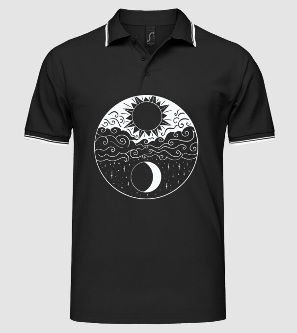 Soare și Lună Jin Jang model negru pe tricou