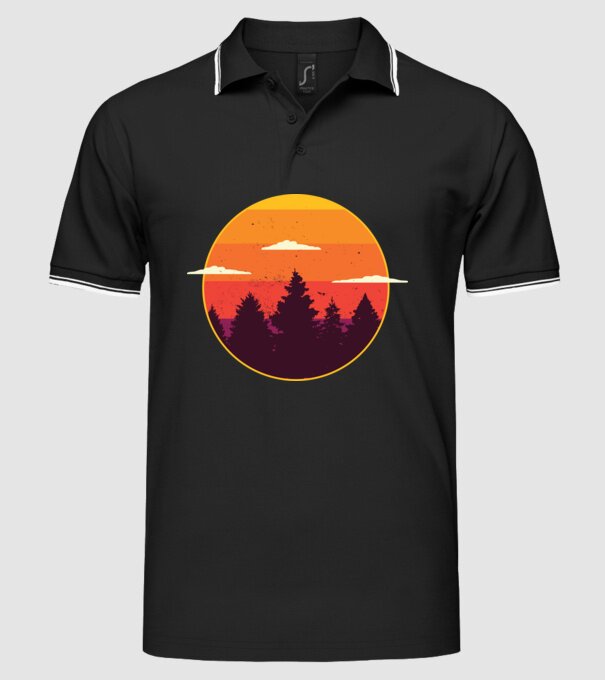 Apus de soare în pădure model negru pe tricou