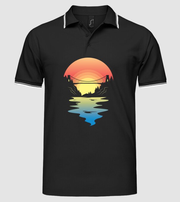 Peisaj apus de soare model negru pe tricou