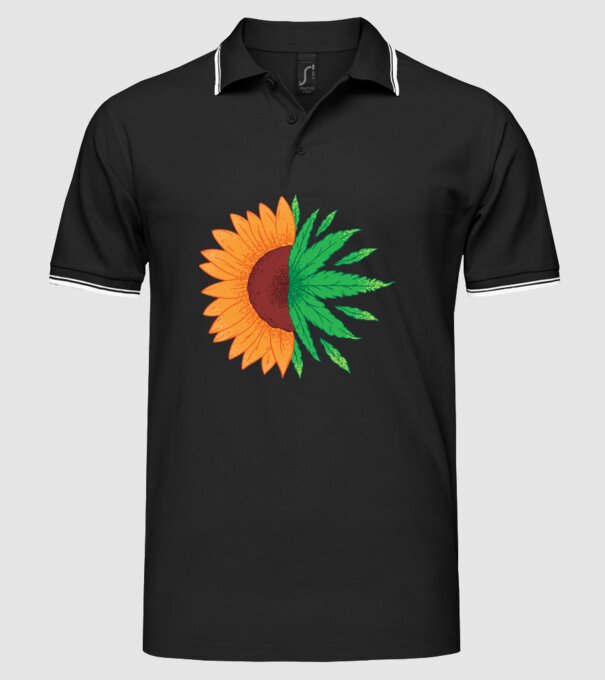 Floarea-soarelui Cannabis model negru pe tricou