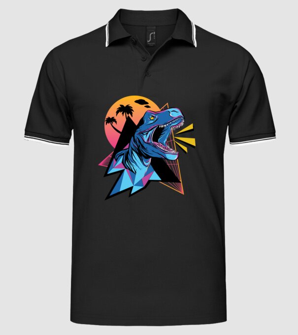 Tricou Neon dinozaur retro model negru pe tricou