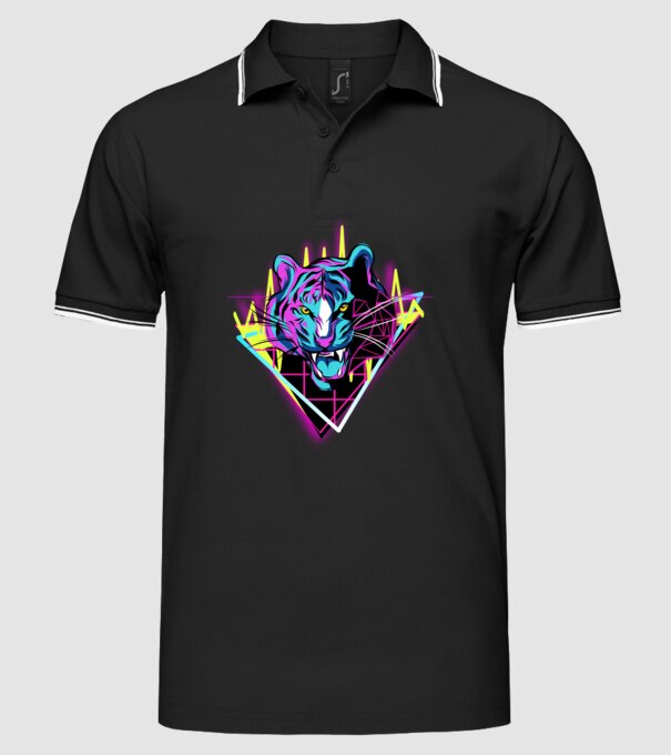 Tigru Neon anii 80 retro model negru pe tricou