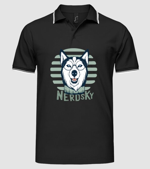 Nerdsky Husky model negru pe tricou