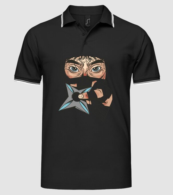 Cap de ninja model negru pe tricou