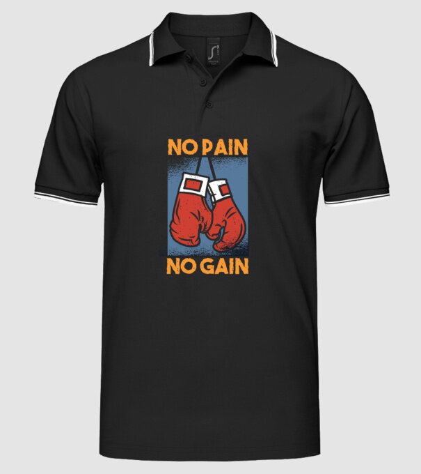 No pain no gain box model negru pe tricou