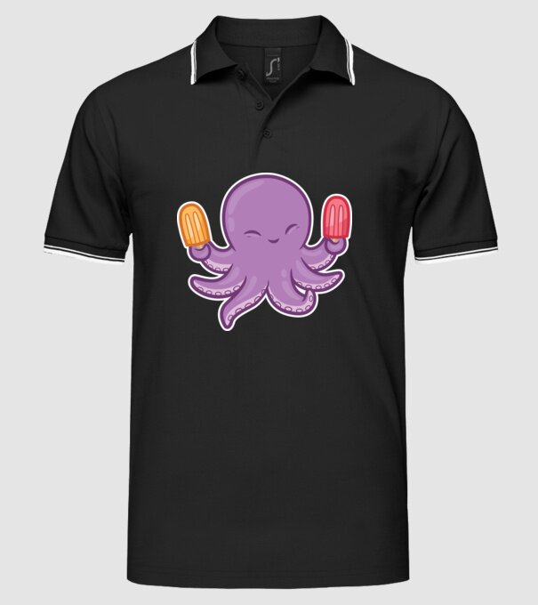Înghețată Caracatiță Octopus model negru pe tricou