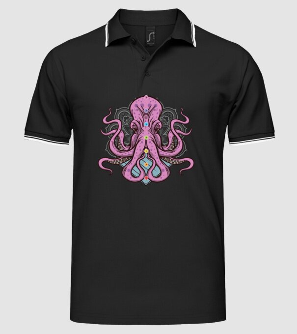 Yoga Octopus model negru pe tricou