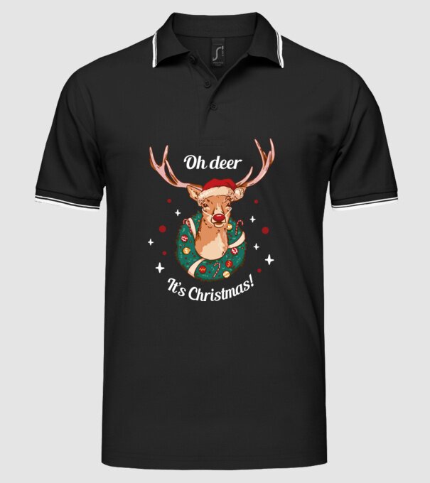 Oh deer, Christmas is here model negru pe tricou
