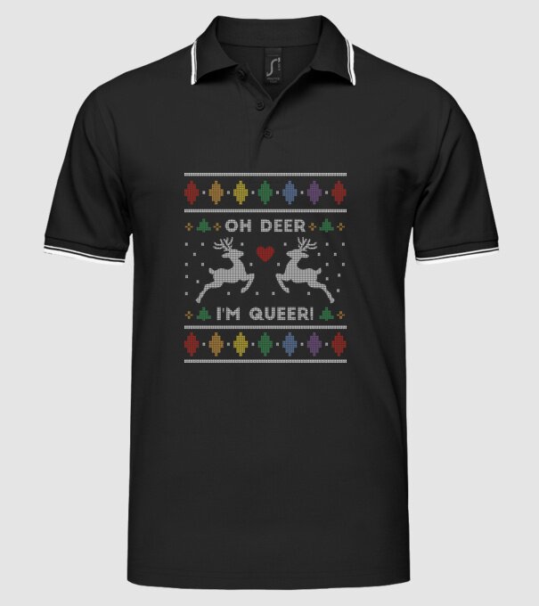 'Oh Deer, I''m Queer Ugly Sweater' model negru pe tricou