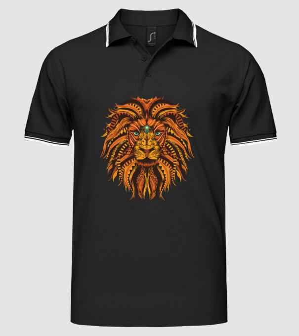 Mandala cap de leu model negru pe tricou