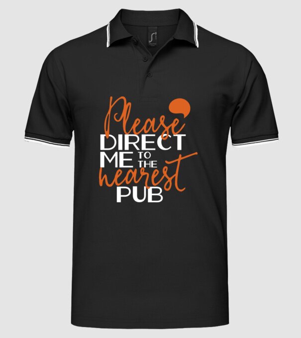 Please direct me to the nearest pub model negru pe tricou