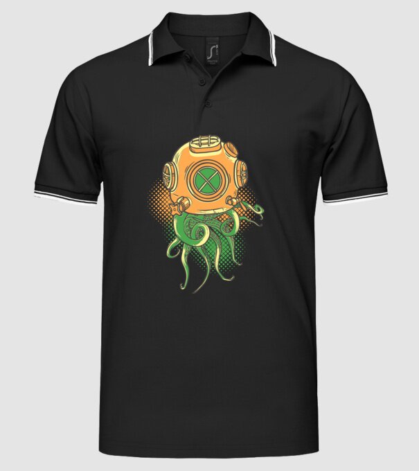 Scafandru caracatiță model negru pe tricou