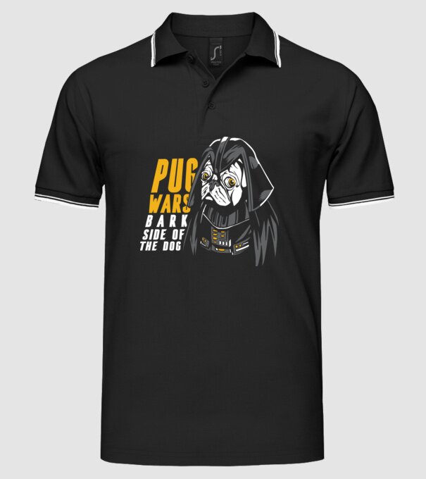 Pug Wars Mops model negru pe tricou