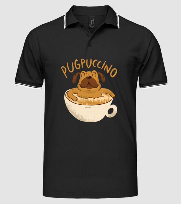 Pugpuccino Capuccino cu Mops model negru pe tricou