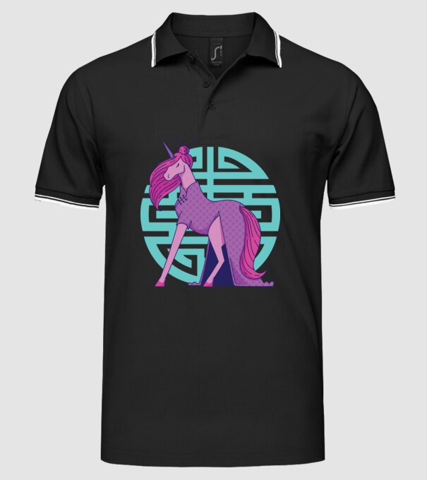 Qipao unicorn model negru pe tricou