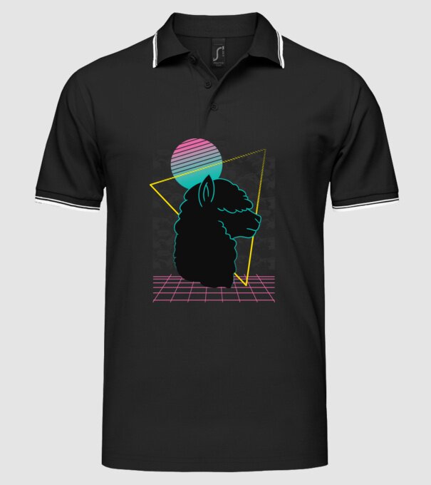 Retro Alpaka model negru pe tricou