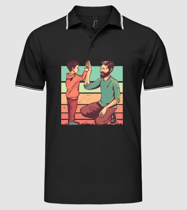 Tată și fiu retro model negru pe tricou