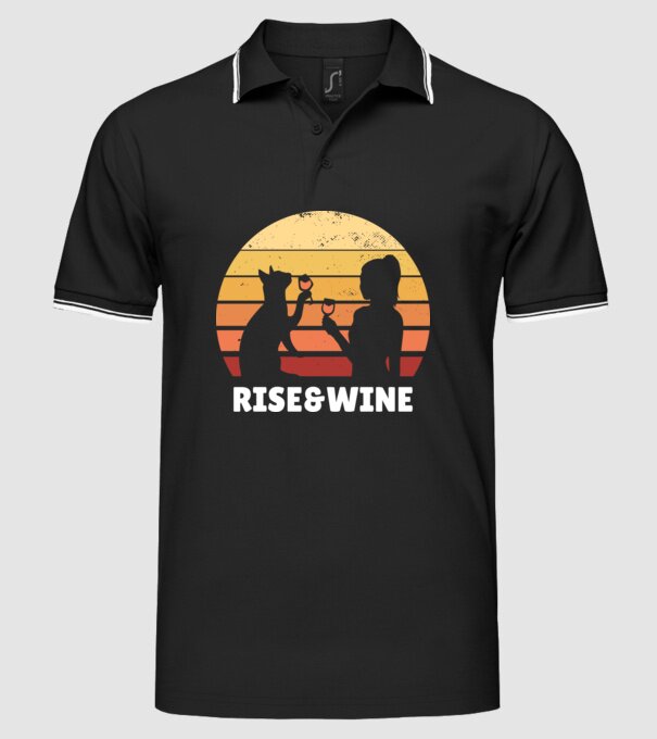 Fată Retro cu pisică și vin model negru pe tricou