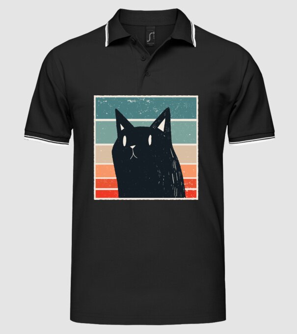 Pisică retro model negru pe tricou