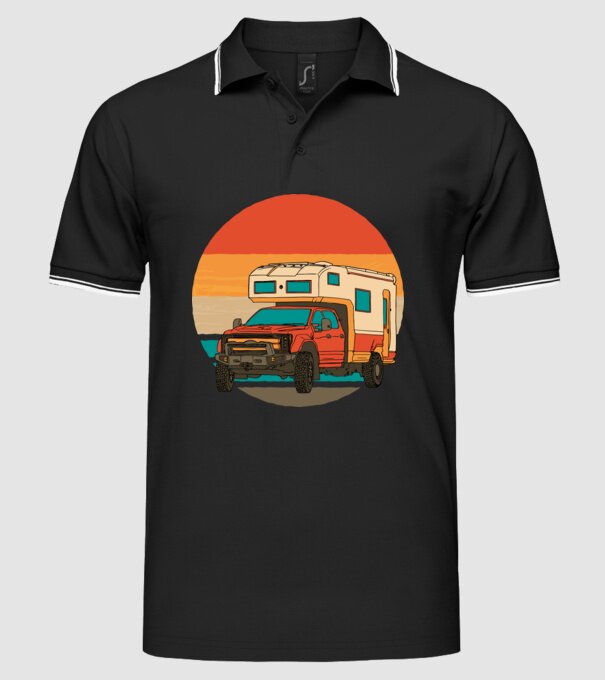 Campervan Retro model negru pe tricou