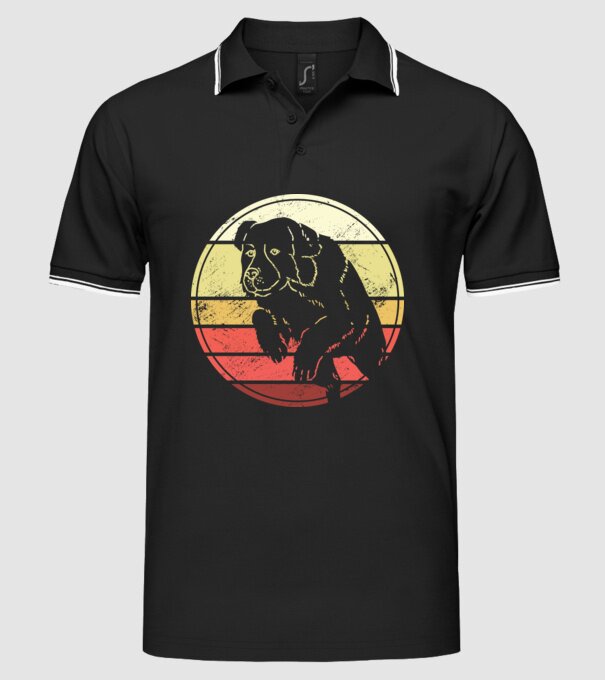 Câine Retro Landseer model negru pe tricou