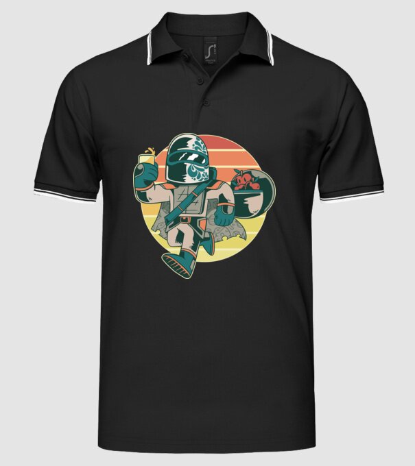 Războinic Mandalorian Retro model negru pe tricou