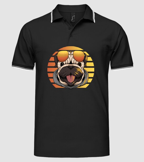 Retro mops model negru pe tricou
