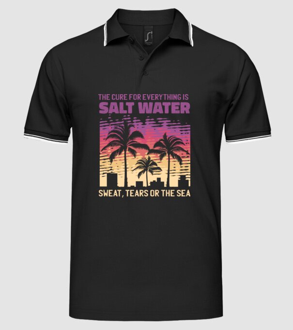 Retro Sunset - Apa sărată este leac pentru orice model negru pe tricou