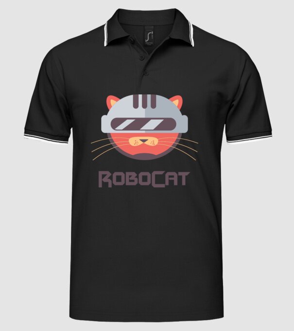 Robocat model negru pe tricou
