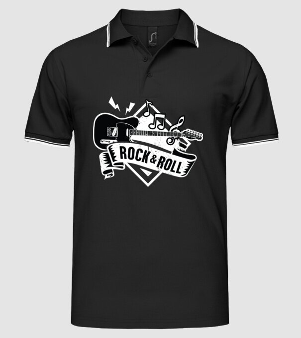 Rock & Roll chitară model negru pe tricou