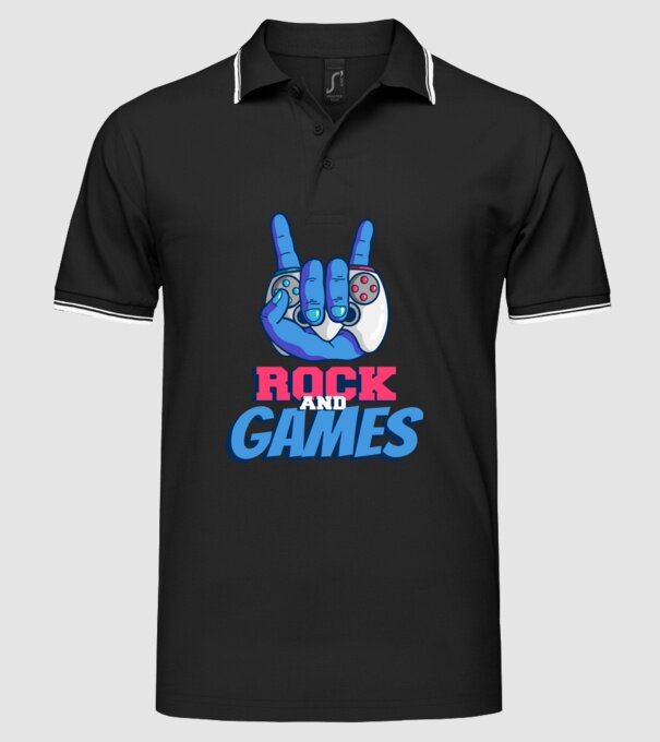 Rock And Games model negru pe tricou