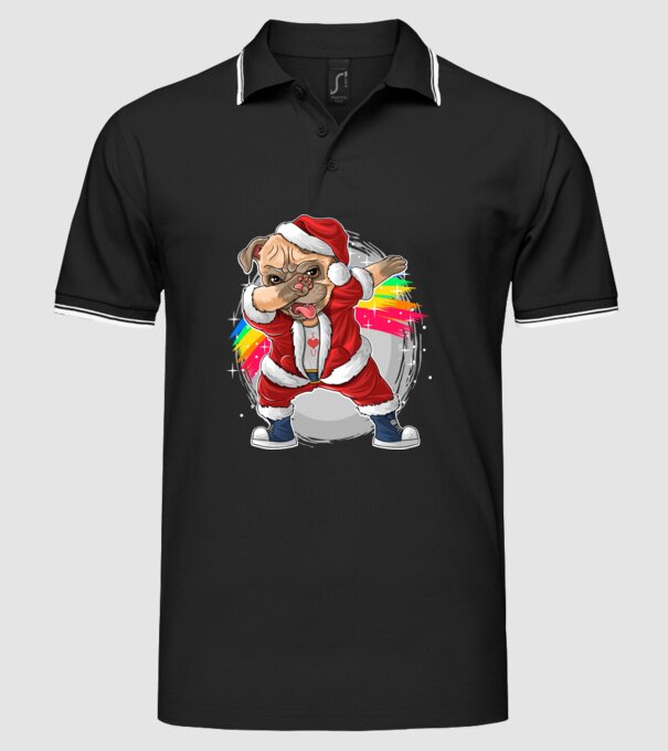 Santa Mops Moș Crăciun model negru pe tricou