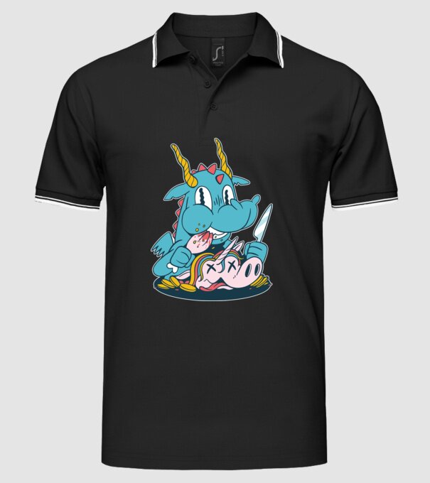 Dragonul a mâncat unicornul model negru pe tricou