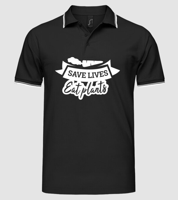 Save lives eat plants model negru pe tricou