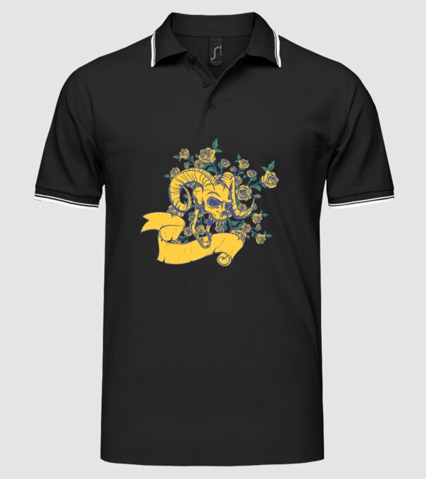 Skull with Roses model negru pe tricou