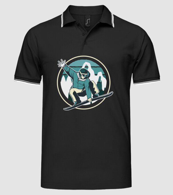 Săritură Snowboard model negru pe tricou