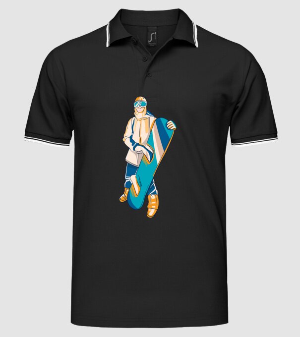 Snowboarder model negru pe tricou