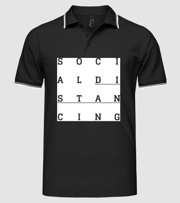 Social distancing model negru pe tricou
