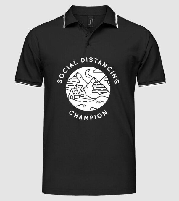 Social distancing champion model negru pe tricou