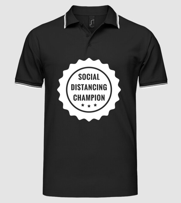 Social distancing champion model negru pe tricou