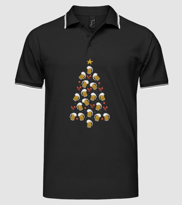 Pom de Crăciun cu Bere model negru pe tricou