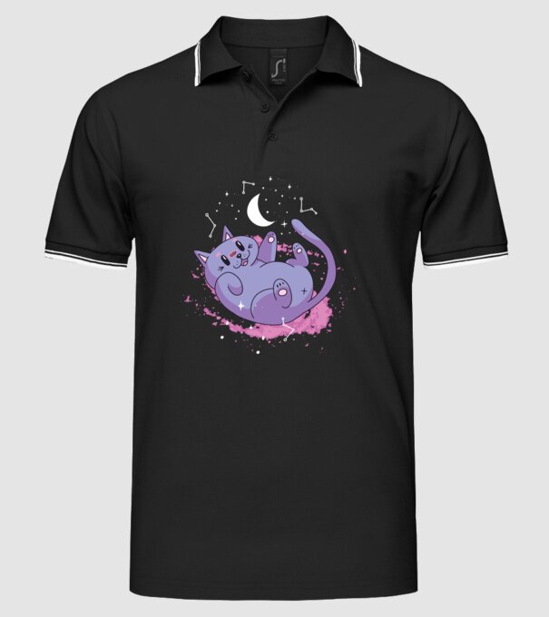 Space Cat - pisică drăguță în spațiu model negru pe tricou
