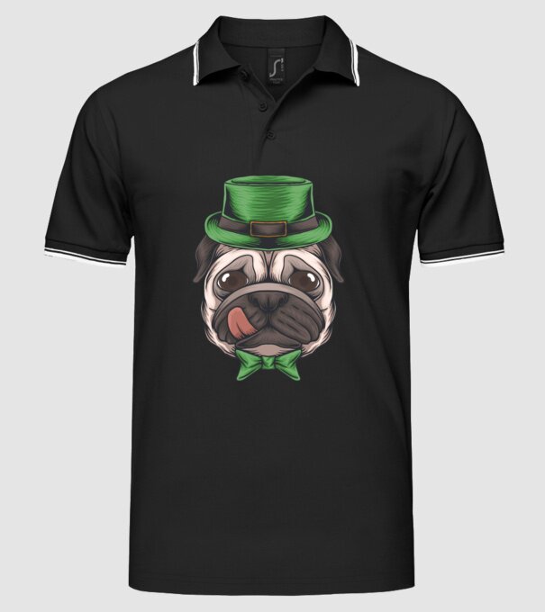 Mops Sfântul Patrick model negru pe tricou