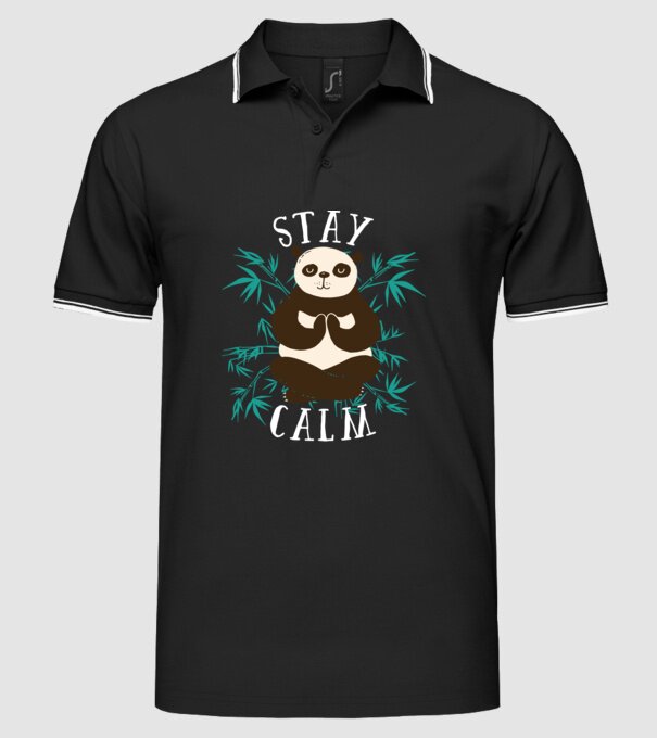 Stay Calm Panda meditație model negru pe tricou