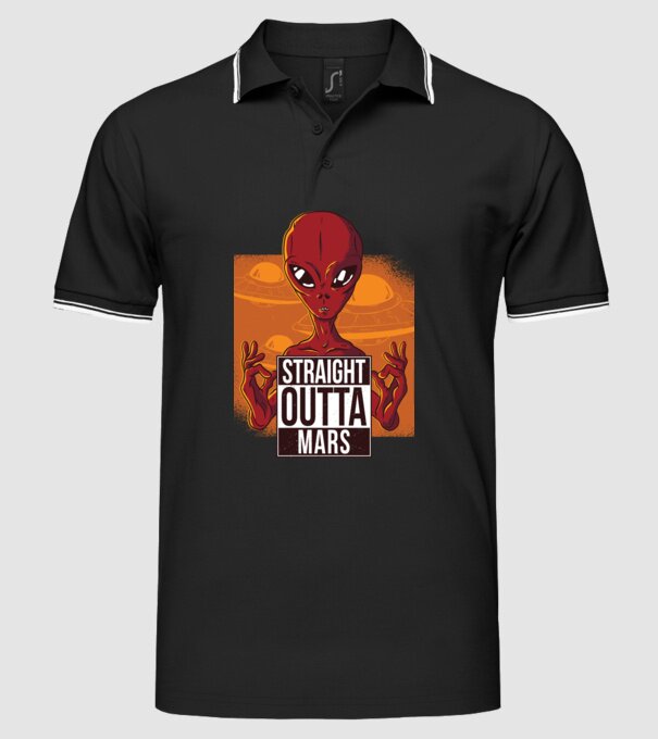 Straight Outta Mars Alien model negru pe tricou