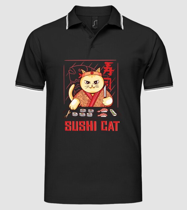 Pisică Sushi model negru pe tricou