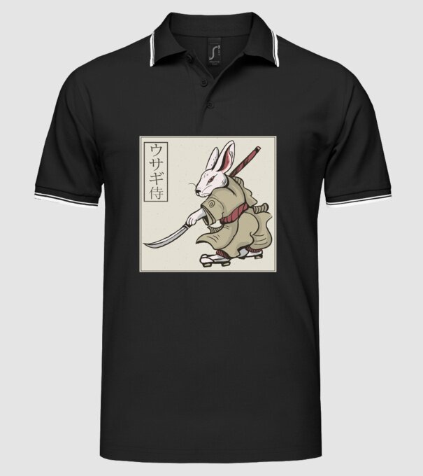 Iepure Samurai model negru pe tricou