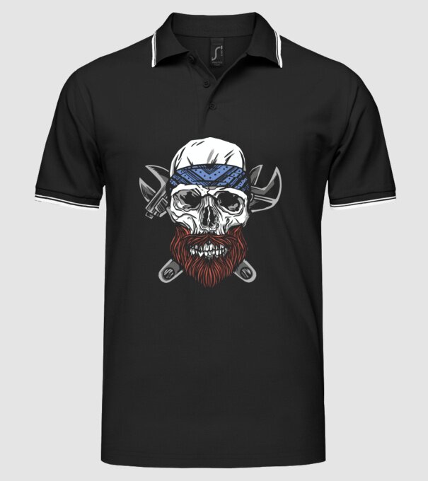 Craniu Instalator Barbă model negru pe tricou
