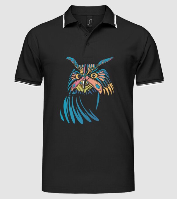 Bufniță colorată model negru pe tricou